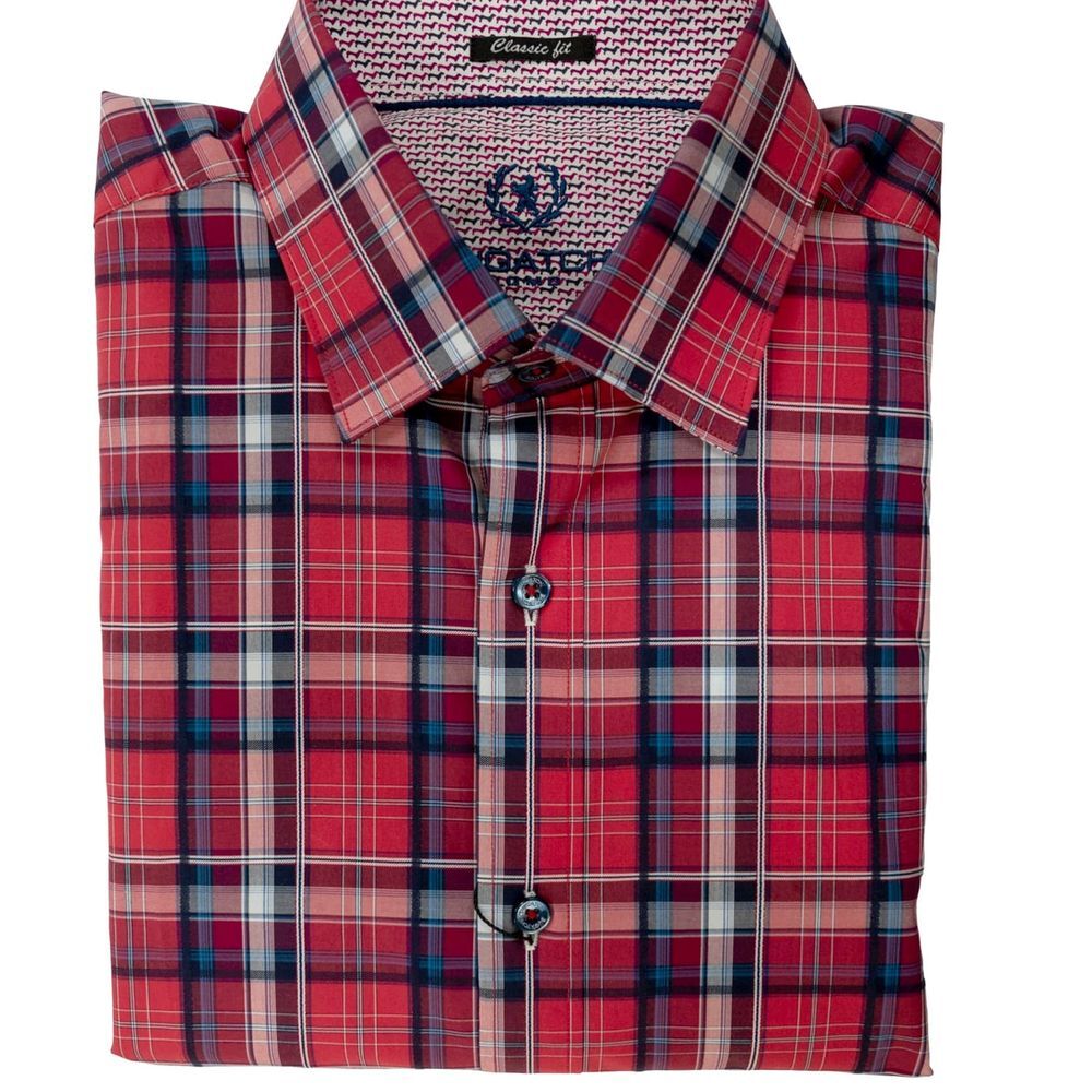 Bugatchi Red Plaid Spread‎ Collar Sport Shirt